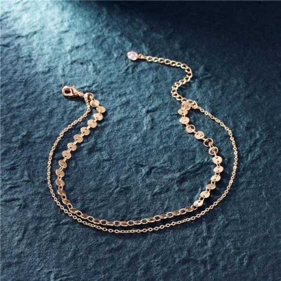 Simple Gold Chain Anklet,14kGold/Silver Plated Dainty Disc Evil Eye Summer Beach - Picture 6 of 7